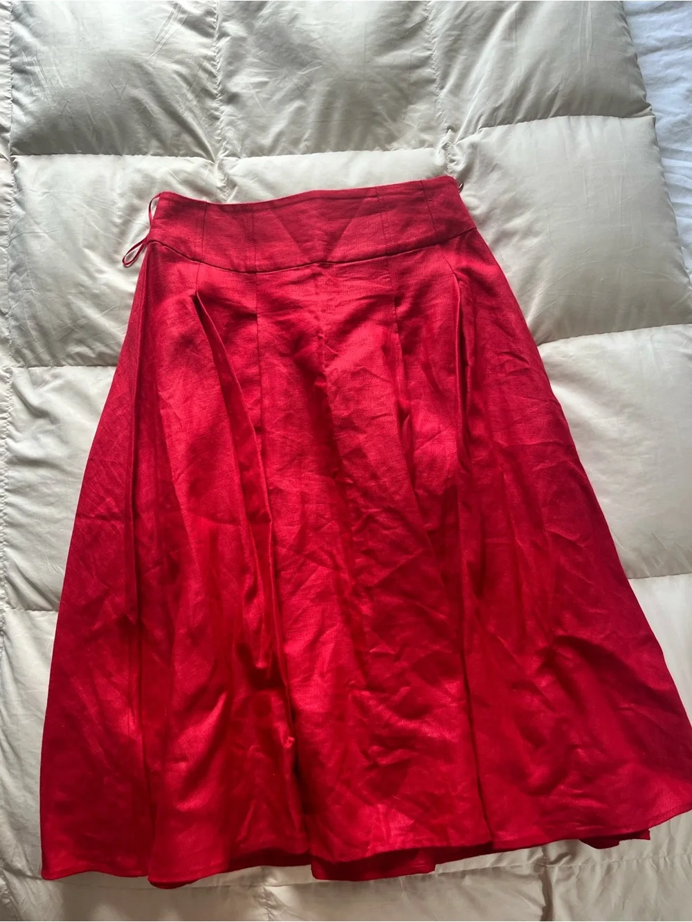 Reformation Red Structured Bralette and Pleated Midi Skirt Set Linen